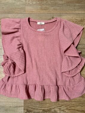 entro Dusty Rose Ruffle Ribbed Sweater Top